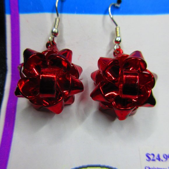 Red Bow Christmas Festive Dangle Earrings - Picture 2 of 3